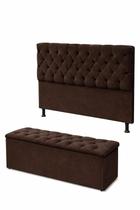Kit Cabeceira De Cama Box com Calçadeira Baú Mirage Capitonê King 195 cm Suede Marrom Eli Móveis e Decoração