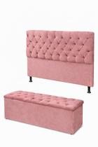 Kit Cabeceira De Cama Box com Calçadeira Baú Mirage Capitonê Solteiro 90 cm Suede Rosa Eli Móveis e Decoração Kit Cabeceira De Cama Box com Calçadeira Baú Mirage Capitonê Solteiro 90 cm Suede Rosa Eli Móveis e Decoração