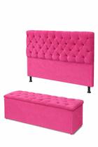 Kit Cabeceira De Cama Box com Calçadeira Baú Mirage Capitonê Solteiro 90 cm Suede Rosa Pink Eli Móveis e Decoração Kit Cabeceira De Cama Box com Calçadeira Baú Mirage Capitonê Solteiro 90 cm Suede Rosa Pink Eli Móveis e Decoração