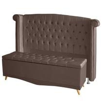 Kit Cabeceira De Cama Box e Calçadeira Baú Luxo King 195 cm Suede Rosê Eli Móveis Kit Cabeceira De Cama Box e Calçadeira Baú Luxo King 195 cm Suede Rosê Eli Móveis