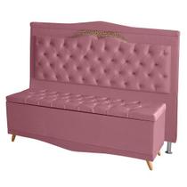 Kit Cabeceira de Cama Box e Calçadeira Baú Madri King 195 cm Suede Rosa Bebê Ec Móveis