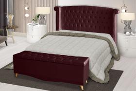 Kit Cabeceira De Cama Box e Calçadeira Baú Malibu Casal 140 cm Suede Bordo Eli Móveis