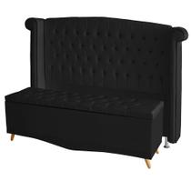 Kit Cabeceira De Cama Box e Calçadeira Baú Malibu Casal 140 cm Suede Preto Do Lar Móveis