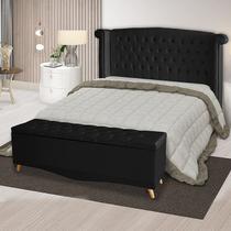 Kit Cabeceira De Cama Box e Calçadeira Baú Malibu Casal 140 cm Suede Preto Eli Móveis