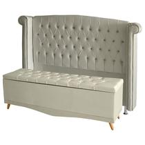 Kit Cabeceira De Cama Box e Calçadeira Baú Malibu Queen 160 cm Suede Porcelana Do Lar Móveis