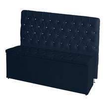 Kit Cabeceira De Cama Box e Calçadeira Baú Paris Casal 140 cm Capitonê Suede Azul Marinho Eli Móveis