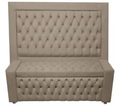 Kit Cabeceira De Cama Box e Calçadeira Baú Retro Capitonê Botão Encapados Casal 140 cm Suede Capuccino Do Lar Móveis