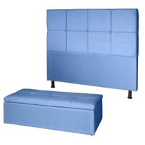 Kit Cabeceira de Cama Box Queen com Recamier Carol 160 cm material sintético Azul Bebê - Móveis Mafer