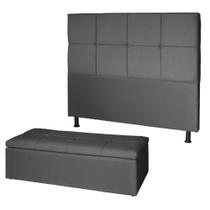 Kit Cabeceira de Cama Box Queen com Recamier Carol 160 cm Suede Cinza - Móveis Mafer