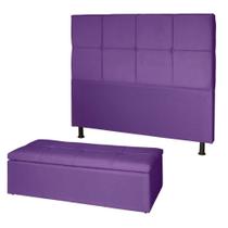 Kit Cabeceira de Cama Box Queen com Recamier Carol 160 cm Suede Roxo - Móveis Mafer