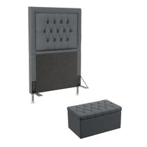 Kit Cabeceira Decorativa Para Cama Box Antares e Calçadeira Sagitarius 90 Para Cama de Solteiro Sued Cinza Aradecor