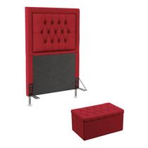 Kit Cabeceira Decorativa Para Cama Box Antares e Calçadeira Sagitarius 90 Para Cama de Solteiro Sued Vermelho Aradecor