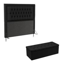 Kit Cabeceira Decorativa Para Cama Box Pegasus e Calçadeira Sagitarius 140 Para Cama de Casal Sued Preto Aradecor