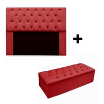 Kit Cabeceira Dubai Solteiro 90 cm e Calçadeira Dubai 90 cm Platinum Decor Suede Vermelho