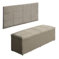 Kit Cabeceira e Bau 1,58m Para Cama Queen Size Estofado Larissa Suede Bege - Aurora Line Kit Cabeceira e Bau 1,58m Para Cama Queen Size Estofado Larissa Suede Bege - Aurora Line