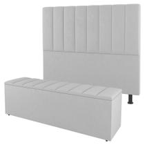 Kit Cabeceira e Baú Cama Box Casal Cora 140cm Sintético Branco - Abmaza