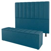 Kit Cabeceira e Baú Cama Box Casal Cora 140cm Suede Turquesa - Desk Design Kit Cabeceira e Baú Cama Box Casal Cora 140cm Suede Turquesa - Desk Design