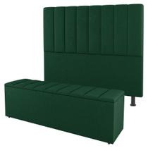 Kit Cabeceira e Baú Cama Box Casal Cora 140cm Suede Verde - Desk Design Kit Cabeceira e Baú Cama Box Casal Cora 140cm Suede Verde - Desk Design