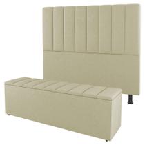Kit Cabeceira e Baú Cama Box King Size Cora 195cm Sintético Bege - Abmaza Kit Cabeceira e Baú Cama Box King Size Cora 195cm Sintético Bege - Abmaza