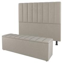 Kit Cabeceira e Baú Cama Box King Size Cora 195cm Suede Bege - Abmaza Kit Cabeceira e Baú Cama Box King Size Cora 195cm Suede Bege - Abmaza