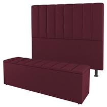 Kit Cabeceira e Baú Cama Box King Size Cora 195cm Suede Bordô - Abmaza Kit Cabeceira e Baú Cama Box King Size Cora 195cm Suede Bordô - Abmaza