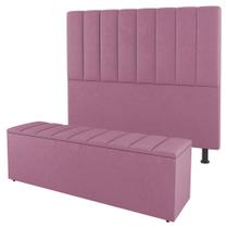 Kit Cabeceira e Baú Cama Box King Size Cora 195cm Suede Rosa - Abmaza