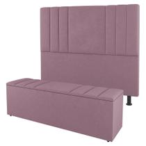 Kit Cabeceira e Baú Cama Box King Size Grace 195cm Suede Rosé - Abmaza Kit Cabeceira e Baú Cama Box King Size Grace 195cm Suede Rosé - Abmaza