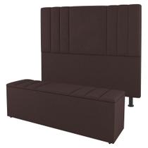 Kit Cabeceira e Baú Cama Box Queen Size Grace 160cm Suede Marrom - Desk Design