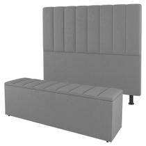 Kit Cabeceira e Baú Cama Box Solteiro Cora 90cm Suede Cinza Claro - Desk Design