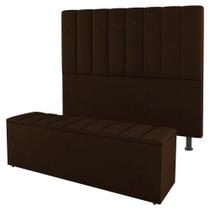Kit Cabeceira E Baú Cama Box Solteiro Cora 90cm Suede Marrom Kit Cabeceira E Baú Cama Box Solteiro Cora 90cm Suede Marrom