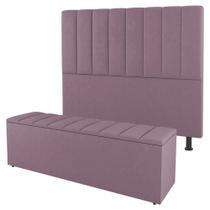 Kit Cabeceira e Baú Cama Box Solteiro Cora 90cm Suede Rosé - Desk Design Kit Cabeceira e Baú Cama Box Solteiro Cora 90cm Suede Rosé - Desk Design
