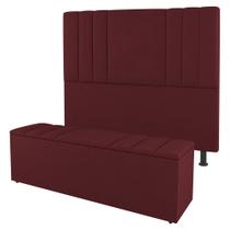 Kit Cabeceira e Baú Cama Box Solteiro Grace 90cm Suede Bordô - Desk Design Kit Cabeceira e Baú Cama Box Solteiro Grace 90cm Suede Bordô - Desk Design