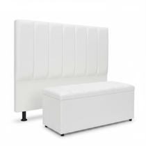 Kit Cabeceira E Calçadeira Baú Carla Casal 140 cm - material sintético material sintético Branco