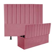 Kit Cabeceira e Calçadeira Baú Casal 140cm Carla Suede Rosa - D A DECOR