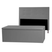 Kit Cabeceira e Calçadeira Baú Casal 1,40m Berlim Material Sintético Cinza SKY MOBILE