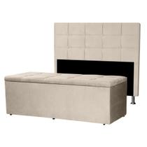 Kit Cabeceira e Calçadeira Baú Casal 1,40m Roma Suede Bege SKY MOBILE