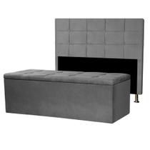 Kit Cabeceira e Calçadeira Baú Casal 1,40m Roma Suede Cinza Dal Poz Estofados Kit Cabeceira e Calçadeira Baú Casal 1,40m Roma Suede Cinza Dal Poz Estofados