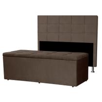Kit Cabeceira e Calçadeira Baú Casal 1,40m Roma Suede Marrom Dal Poz Estofados