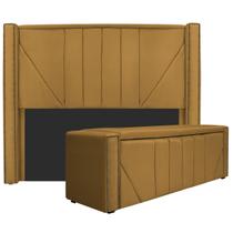 Kit Cabeceira e Calçadeira Baú Casal Minsk P02 140 cm para cama Box Suede - Amarena Móveis