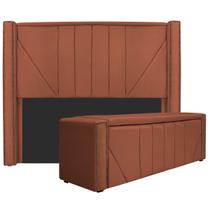 Kit Cabeceira e Calçadeira Baú Casal Minsk P02 140 cm para cama Box Suede - Doce Sonho Móveis