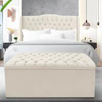 Kit Cabeceira e Calçadeira Baú Dubai Casal 140 cm - Veludo Bege Claro Kit Cabeceira e Calçadeira Baú Dubai Casal 140 cm - Veludo Bege Claro