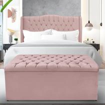 Kit Cabeceira e Calçadeira Baú Dubai Casal 140 cm - Veludo Rose Kit Cabeceira e Calçadeira Baú Dubai Casal 140 cm - Veludo Rose