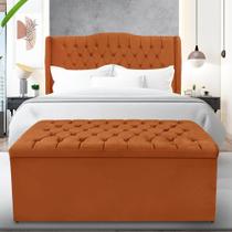 Kit Cabeceira e Calçadeira Baú Dubai Casal 140 cm - Veludo Terra Cota Kit Cabeceira e Calçadeira Baú Dubai Casal 140 cm - Veludo Terra Cota