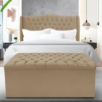 Kit Cabeceira e Calçadeira Baú Dubai Queen 160 cm - Veludo Bege Escuro