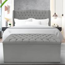 Kit Cabeceira e Calçadeira Baú Dubai Queen 160 cm - Veludo Cinza Grafite