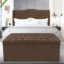 Kit Cabeceira e Calçadeira Baú Dubai Queen 160 cm - Veludo Marrom
