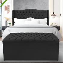 Kit Cabeceira e Calçadeira Baú Dubai Queen 160 cm - Veludo Preto