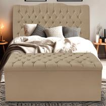 Kit Cabeceira e Calçadeira Baú Dunas Casal 140 cm - Veludo Bege Escuro