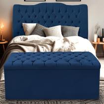 Kit Cabeceira e Calçadeira Baú Dunas Queen 160 cm - Azul