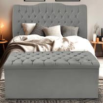 Kit Cabeceira e Calçadeira Baú Dunas Queen 160 cm - Veludo Cinza Grafite
